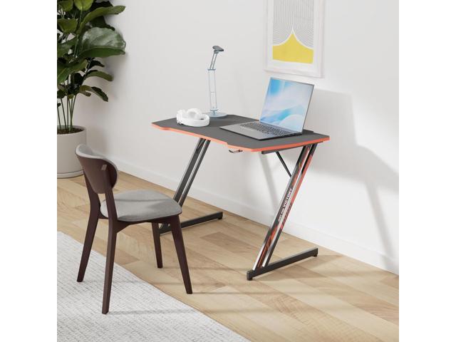 PayLessHere 47 Inch Modern Z-Shaped Gaming Desk Computer Desk for Home Office with Headphone Hook - Sturdy Workstation Table with Spacious Desktop,Red