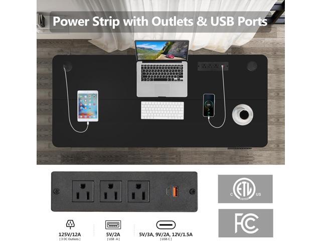 Electric Standing Desk, 55x24in Adjustable Height Computer Desk with Wheels, Sit-Stand Desk with Charging Station, 2 USB Ports, 3 Power Outlets,...