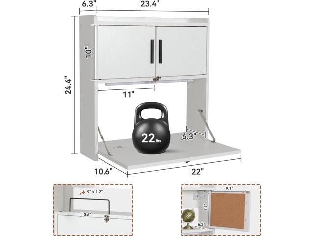 ARTETHYS Wall Mounted Desk with LED Light Multifunctional Fold Down Laptop Computer Table Writing Workstation with Storage Compartments Space...