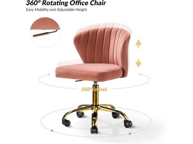 HULALA HOME Home Office Desk Chair with Gold Wheels, Small Cute Vanity Chair with Back for Bedroom, Adjustable Rolling Task Work Seat for...