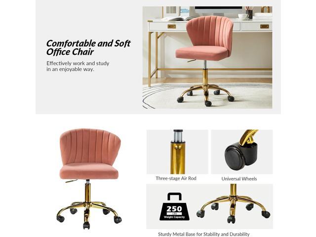 HULALA HOME Home Office Desk Chair with Gold Wheels, Small Cute Vanity Chair with Back for Bedroom, Adjustable Rolling Task Work Seat for...