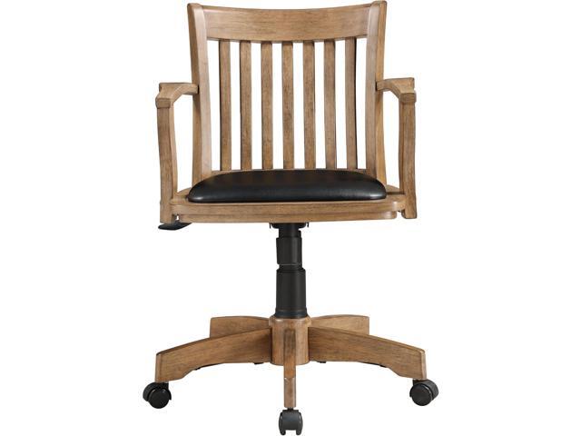 OSP Home Furnishings Deluxe Wood Banker's Desk Chair with Padded Seat, Adjustable Height and Locking Tilt, Fruitwood Finish and Black Vinyl