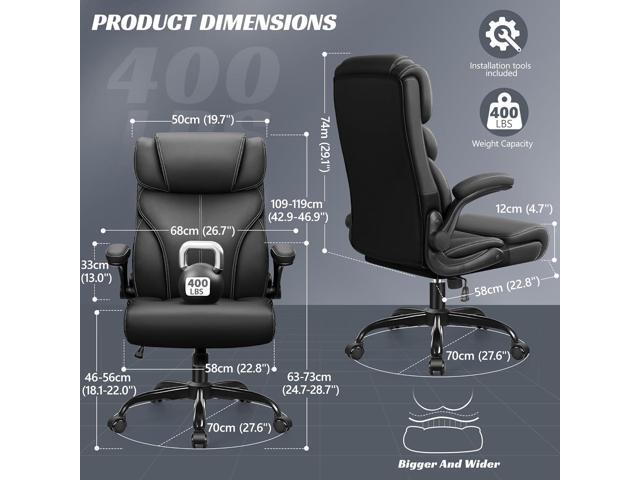 Office Chair, Ergonomic Big and Tall Computer Desk Chairs, Executive Breathable Leather Chair with Adjustable Flip-up Armrests, Lumbar Support...