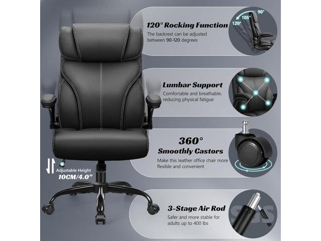 Office Chair, Ergonomic Big and Tall Computer Desk Chairs, Executive Breathable Leather Chair with Adjustable Flip-up Armrests, Lumbar Support...