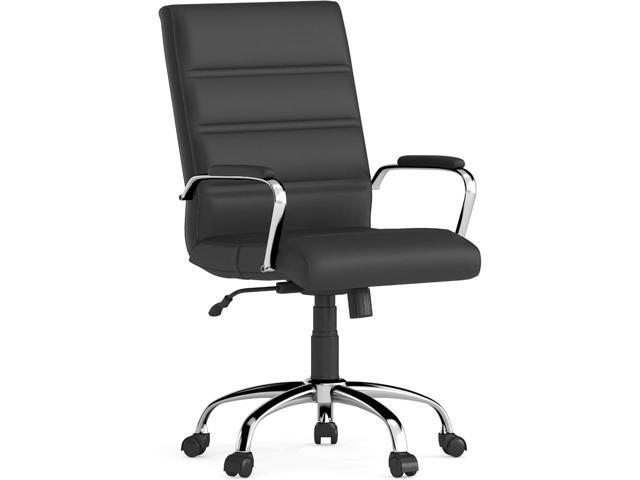 Flash Furniture Whitney Mid-Back Swivel LeatherSoft Desk Chair with Padded Seat and Armrests, Adjustable Height Padded Office Chair, Black