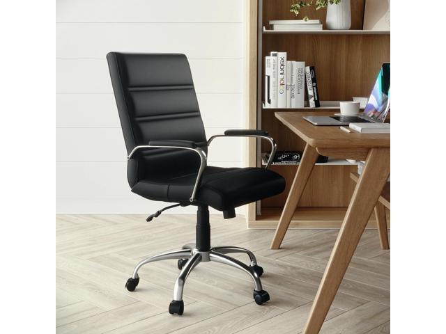 Flash Furniture Whitney Mid-Back Swivel LeatherSoft Desk Chair with Padded Seat and Armrests, Adjustable Height Padded Office Chair, Black