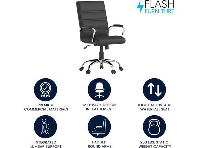 Flash Furniture Whitney Mid-Back Swivel LeatherSoft Desk Chair with Padded Seat and Armrests, Adjustable Height Padded Office Chair, Black