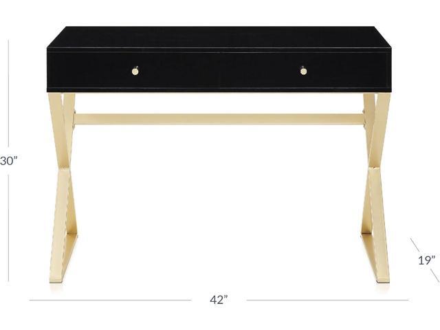 BELLEZE Modern 42 Inch Makeup Vanity Dressing Table or Home Office Computer Laptop Writing Desk with Two Storage Drawers, Wood Top, and Gold Metal...