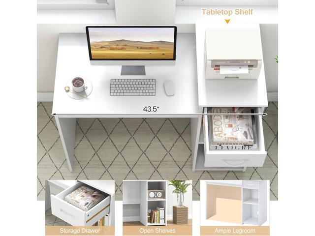 Giantex Computer Desk with Storage, Modern PC Laptop Table with Printer Shelf, Drawer, CPU Stand & Cable Hole, Compact Study Writing Desk...