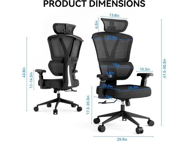 Ergonomic Office Chair, High Back Home Desk Chair, Adjustable Headrest, Waist, Armrest, Tilt Function,Rotating Computer Office Chair with Nylon...