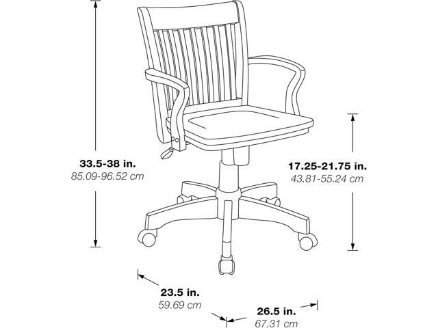 OSP Home Furnishings Deluxe Wood Banker's Desk Chair with Padded Seat, Adjustable Height and Locking Tilt, Fruitwood Finish and Black Vinyl