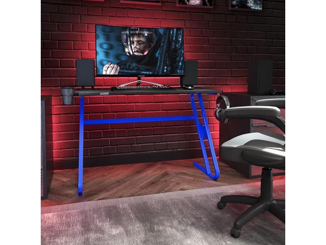 Flash Furniture Fisher Gaming Desk - Blue Ergonomic Computer Desk - 51.5' Gamers Table with Cup Holder and Headphone Hook