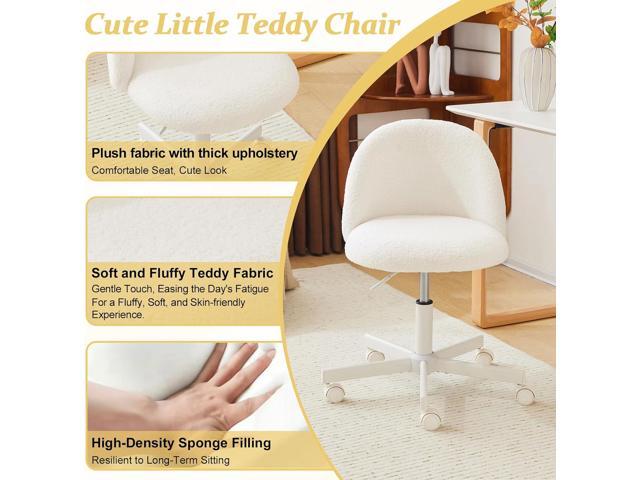 VINGLI Candy Chair Armless Cute Desk Chair,Comfy Small Office Chair with Wheels,Vanity Chair with Lumbar Support,Teddy Adjustable Rolling Swivel...