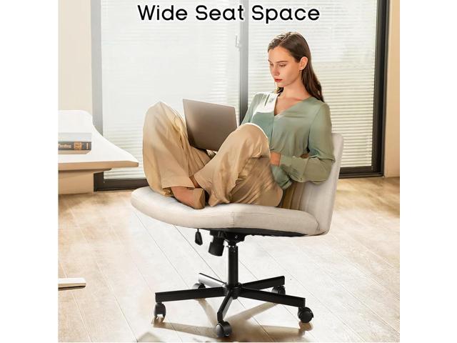 PUKAMI Criss Cross Chair with Wheels,Fabric Padded Armless Cross Legged Office Desk Chair for Home Office,Modern Swivel Height Adjustable Wide Seat...