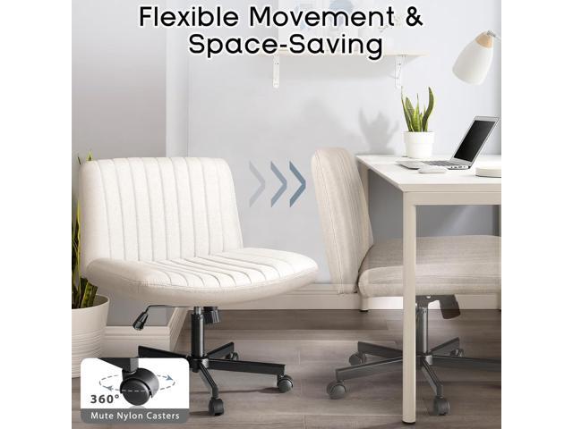 PUKAMI Criss Cross Chair with Wheels,Fabric Padded Armless Cross Legged Office Desk Chair for Home Office,Modern Swivel Height Adjustable Wide Seat...