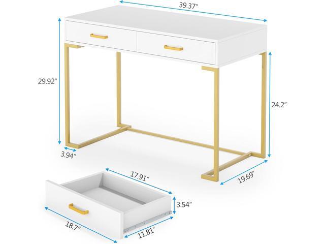 Tribesigns Computer Desk with 2 Drawers, 39.4 Modern Simple White and Gold Writing Desk Desk with Storage Drawers, Makeup Vanity Console Table...