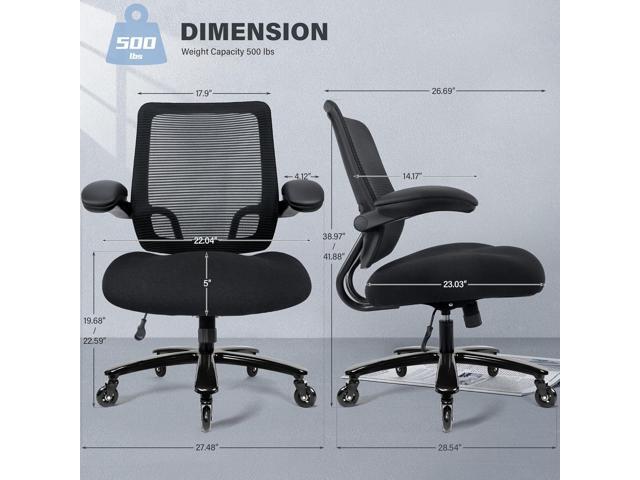 500lbs Big and Tall Office Chair - Heavy Duty Mesh Ergonomic Desk Chair, High Back Computer Chair - Flip-up Armrests, Wide Thick Seat Cushion,...