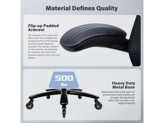 500lbs Big and Tall Office Chair - Heavy Duty Mesh Ergonomic Desk Chair, High Back Computer Chair - Flip-up Armrests, Wide Thick Seat Cushion,...