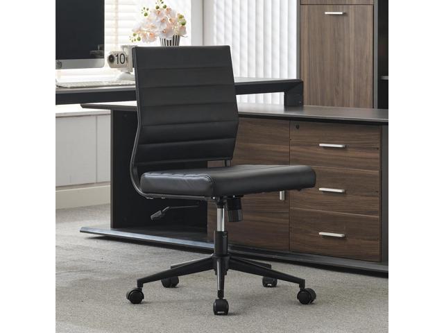 Okeysen Office Desk Chair No Arms, Mid Back Ergonomic Swivel Black Armless Conference Room Chair, Adjustable Height PU Leather Home Desk Chair,...