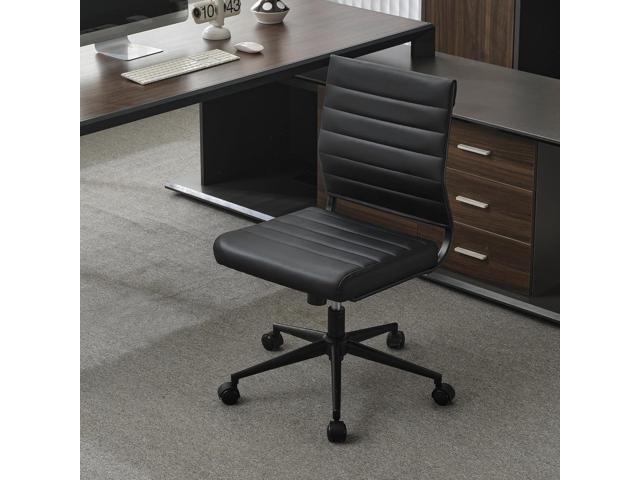 Okeysen Office Desk Chair No Arms, Mid Back Ergonomic Swivel Black Armless Conference Room Chair, Adjustable Height PU Leather Home Desk Chair,...