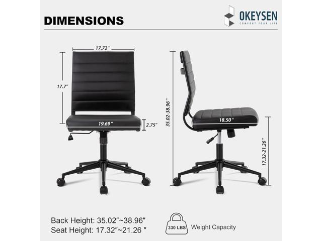 Okeysen Office Desk Chair No Arms, Mid Back Ergonomic Swivel Black Armless Conference Room Chair, Adjustable Height PU Leather Home Desk Chair,...