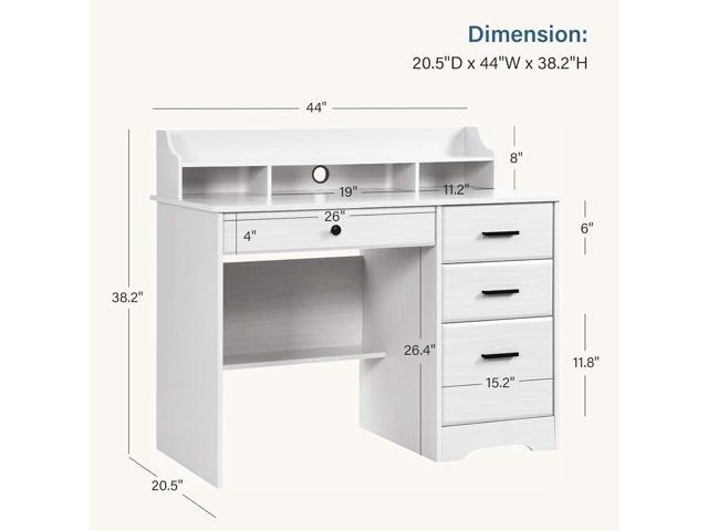 White Desk with 4 Drawers, Computer Desk with Drawers and Hutch & Shelf, Wood Writing Home Office Workstation, Student Desks for Bedrooms with...