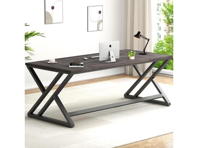 LVB Long Rustic Computer Desk, Industrial Large Wood Metal Office Desk, Modern Pc Study Gaming Writing Table for Two Person, Workstation Executive...