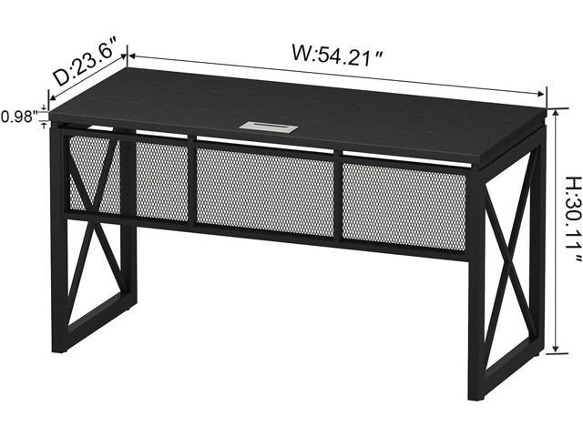 BON AUGURE Black Desk, Wood Computer Desk, Industrial Office Desks, Sturdy Writing Desks for Bedroom, Home Office, Living Room Study Workstation...