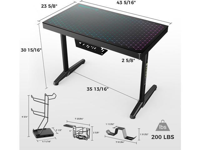 EUREKA ERGONOMIC RGB LED Gaming Desk, Music Sync Lights Up Tempered Glass Desktop, 43' GTG I43 Home Office Computer Table W Controller Rack 4 USB...