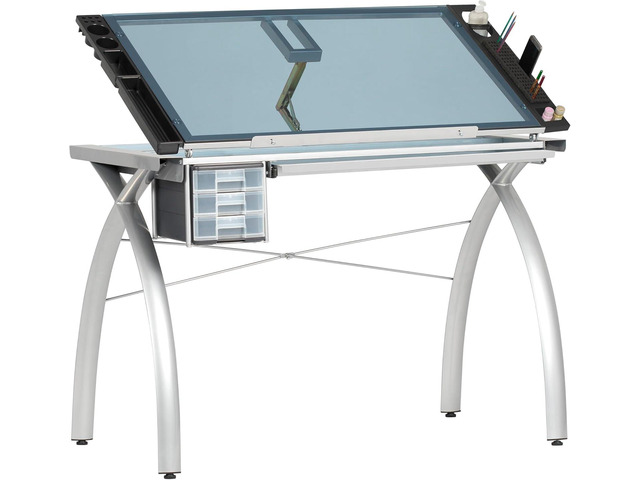 SD STUDIO DESIGNS Futura Crafting, Drafting, Drawing Adjustable Top Hobby Table Writing Studio Art Desk with Drawers, 38''W x 24''D, Tempered,...