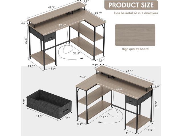 Homall L Shaped Gaming Desk with LED Lights & Power Outlets, Reversible Computer Desk with Shelves & Drawer, 47 Corner Desk Table with Monitor...