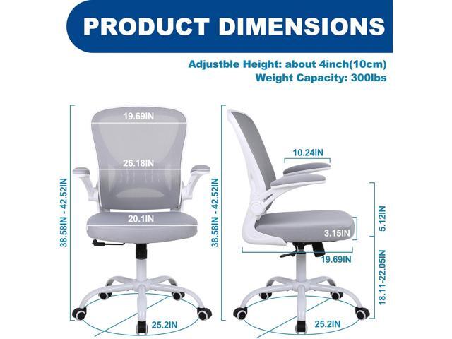 Mesh Office Chair Set of 4, Ergonomic Computer Chair with Flip-up Arms and Lumbar Support, Height Adjustable Home Office Desk Chairs, Grey