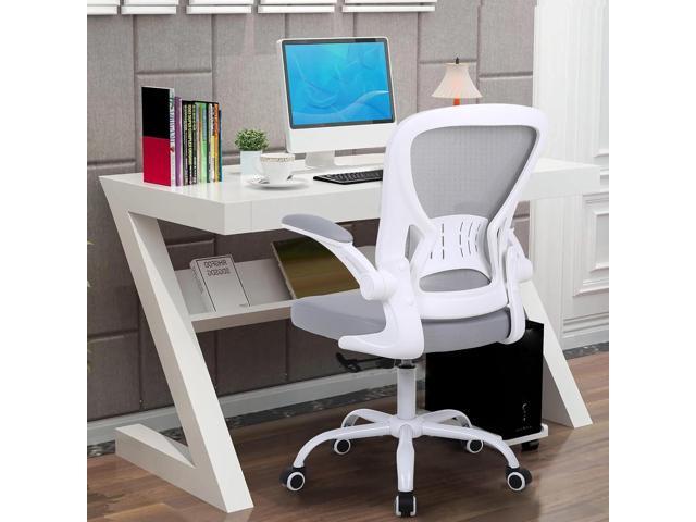 Mesh Office Chair Set of 4, Ergonomic Computer Chair with Flip-up Arms and Lumbar Support, Height Adjustable Home Office Desk Chairs, Grey