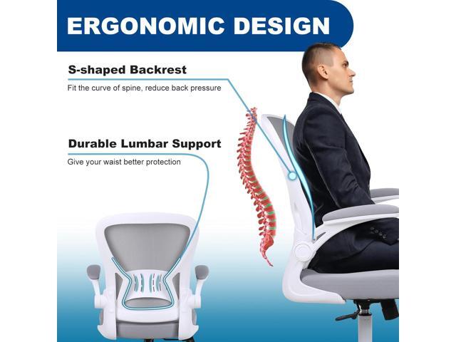 Mesh Office Chair Set of 4, Ergonomic Computer Chair with Flip-up Arms and Lumbar Support, Height Adjustable Home Office Desk Chairs, Grey