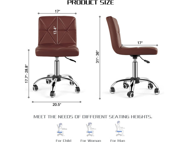 COSVALVE Armless Desk Chair, Low Back 360 Swivel Office Chair, Height Adjustable Executive Conference Task Chair with Rolling Wheels and Diamond...