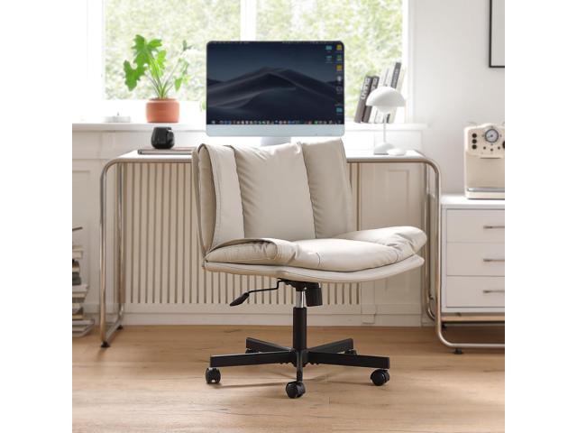 LEAGOO Criss Cross Chair with Wheels, Armless Cross Legged Office Chair, Comfy PU-Leather Desk Chair, Modern Swivel Height Adjustable Computer Task...
