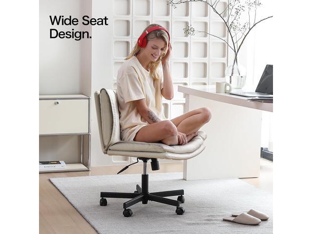 LEAGOO Criss Cross Chair with Wheels, Armless Cross Legged Office Chair, Comfy PU-Leather Desk Chair, Modern Swivel Height Adjustable Computer Task...