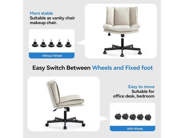 LEAGOO Criss Cross Chair with Wheels, Armless Cross Legged Office Chair, Comfy PU-Leather Desk Chair, Modern Swivel Height Adjustable Computer Task...