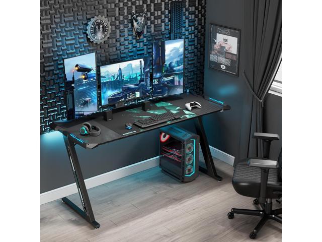 EUREKA ERGONOMIC Gaming Desk with LED Lights Home Office RGB Table, Small Gaming Desk, Computer Table, Black