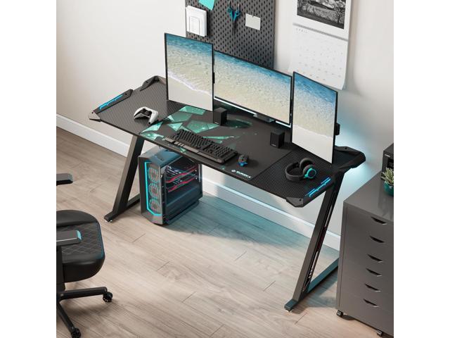 EUREKA ERGONOMIC Gaming Desk with LED Lights Home Office RGB Table, Small Gaming Desk, Computer Table, Black