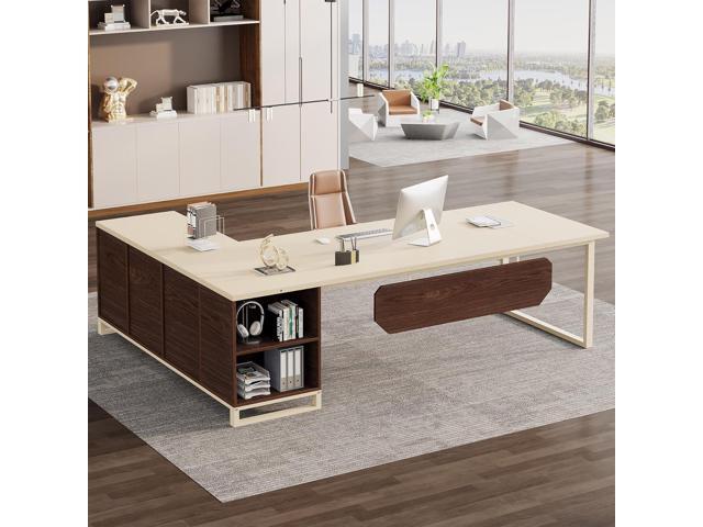 Tribesigns 70.8-Inch Executive Desk with 55-Inch File Cabinet, Large L Shaped Computer Desk with Storage Cabinet and Shelves, Industrial L-Shaped.