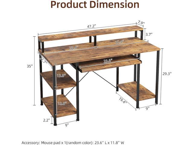 VERMESS 48Inch Computer Desk, Home Office Desks with Keyboard Tray, Gaming Desk with CPU Stand Shelf,Industrial Study Table Wide Writing Desk with...