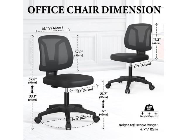 Armless Ergonomic Small Task Desk Office Chair Without Arms Height Adjustable with Rolling Wheels for Small Spaces Adult and Child