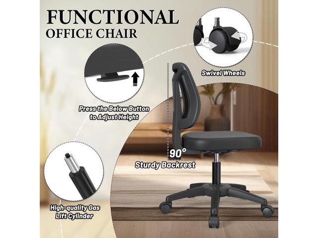 Armless Ergonomic Small Task Desk Office Chair Without Arms Height Adjustable with Rolling Wheels for Small Spaces Adult and Child