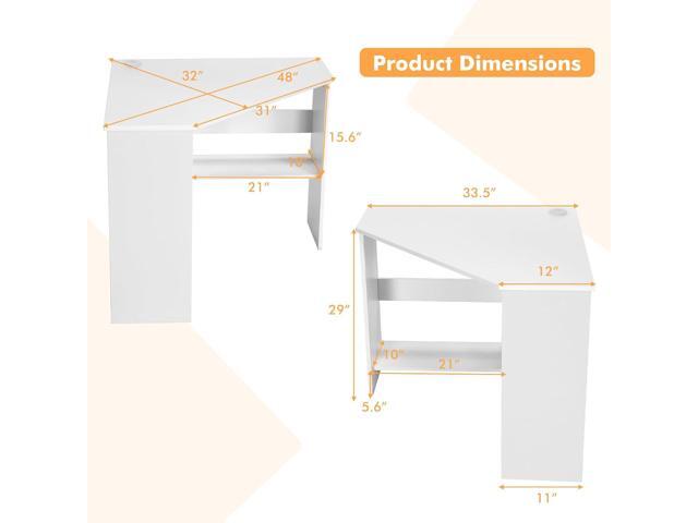 COSTWAY Corner Computer Desk, Space-Saving Triangular Writing Desk w/ 2 Storage Shelves & 2 Cable Holes, Multi-Functional Console Table for Small...