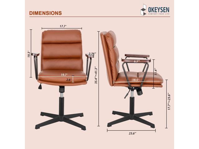 Okeysen Office Desk Chair No Wheels, Swivel Chair with Retro Wooden Armrests, Criss Cross Legged Armless Computer Chair for Home Office, Mid...