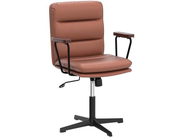 Okeysen Office Desk Chair No Wheels, Swivel Chair with Retro Wooden Armrests, Criss Cross Legged Armless Computer Chair for Home Office, Mid...