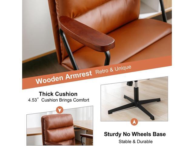 Okeysen Office Desk Chair No Wheels, Swivel Chair with Retro Wooden Armrests, Criss Cross Legged Armless Computer Chair for Home Office, Mid...
