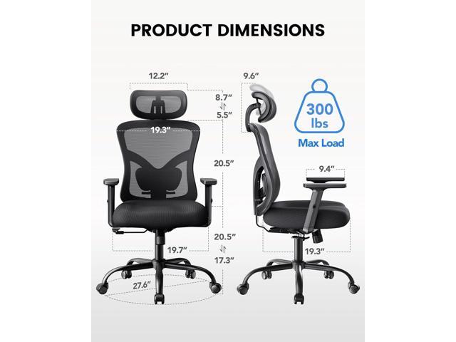 NOBLEWELL Ergonomic Office Chair with Padded Lumbar Support, 2D Headrest, Adjustable Armrests, Upgraded Contoured Seat Cushion, 130° Rocking Tilt,...