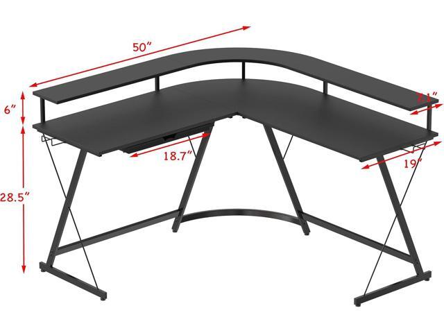 SHW L Shaped Gaming Desk with Full Around Monitor Stand and Drawer, Black
